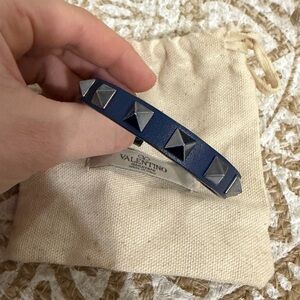 Valentino Garavani Navy Bracelet with Silver Studs